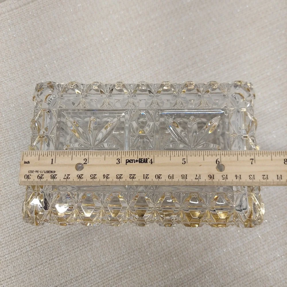 Vintage French Cut Lead Crystal Brass Vanity Jewelry Trinket Casket Box Hand Cut
